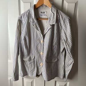 FLAX Medium Blue White Striped Cotton Seersucker Nautical Spring Blazer M